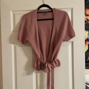 Dusty rose pink knit belted shirt sleeve cardigan